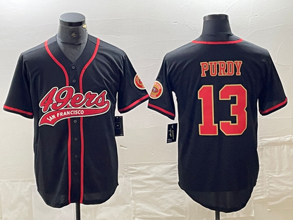 SF.49ers #13 Brock Purdy Black Red With Patch Cool Base Stitched Baseball Jersey