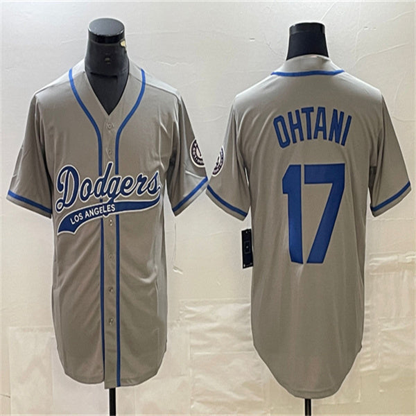 Los Angeles Dodgers #17 Shohei Ohtani Gray Home Authentic Patch Jersey Baseball Jerseys