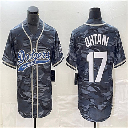 Los Angeles Dodgers #17 Shohei Ohtani Gray Camo Home Authentic Patch Jersey Baseball Jerseys