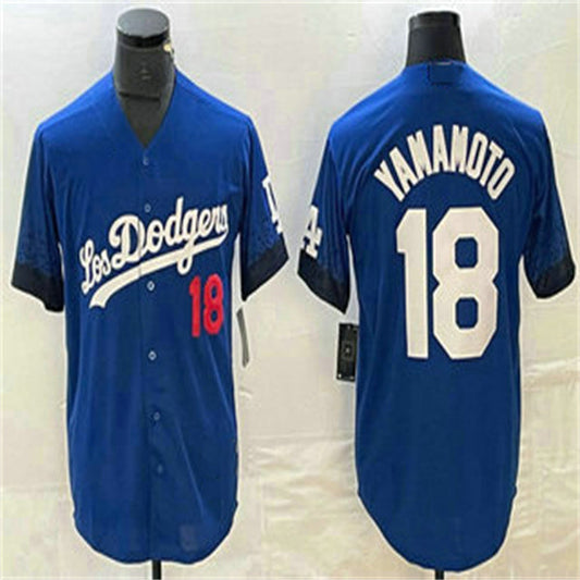 Los Angeles Dodgers #18 Yoshinobu Yamamoto Blue Home Authentic Patch Jersey Baseball Jerseys