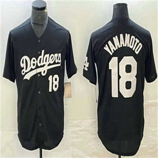 Los Angeles Dodgers #18 Yoshinobu Yamamoto Black Home Authentic Patch Jersey Baseball Jerseys