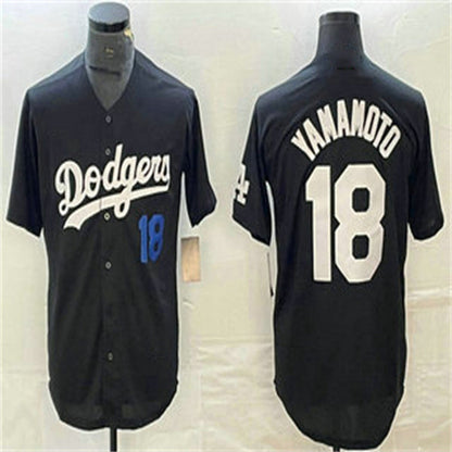 Los Angeles Dodgers #18 Yoshinobu Yamamoto Black Home Authentic Patch Jersey Baseball Jerseys