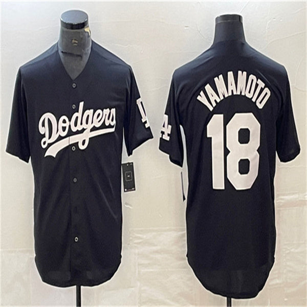 Los Angeles Dodgers #18 Yoshinobu Yamamoto Black Home Authentic Patch Jersey Baseball Jerseys