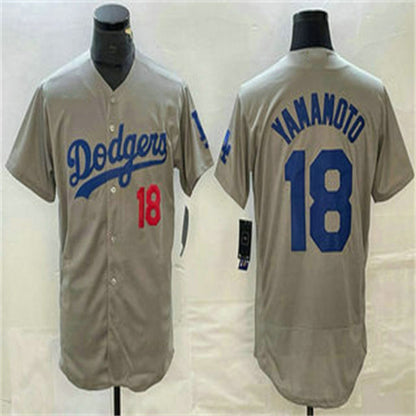 Los Angeles Dodgers #18 Yoshinobu Yamamoto Grey Home Authentic Patch Jersey Baseball Jerseys