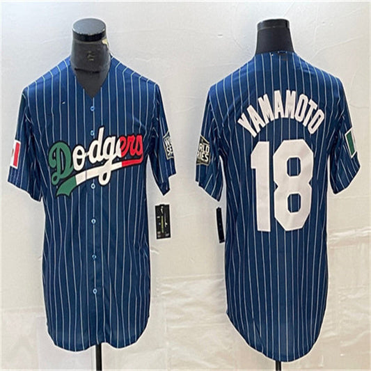 Los Angeles Dodgers #18 Yoshinobu Yamamoto Navy Home Authentic Patch Jersey Baseball Jerseys