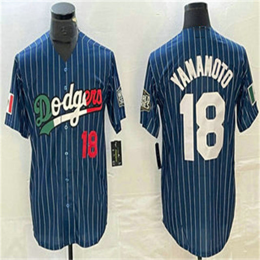 Los Angeles Dodgers #18 Yoshinobu Yamamoto Navy Home Authentic Patch Jersey Baseball Jerseys