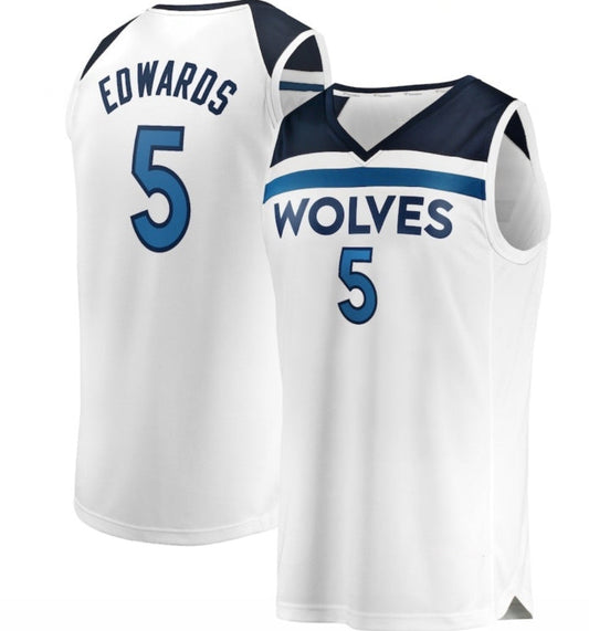 M.Timberwolves #5 Anthony Edwards Fast Break Replica Player Jersey - Association Edition - White American Basketball Jersey