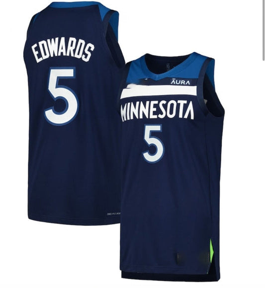 M.Timberwolves #5 Anthony Edwards Fast Break Replica Player Jersey - Association Edition - Navy American Basketball Jersey