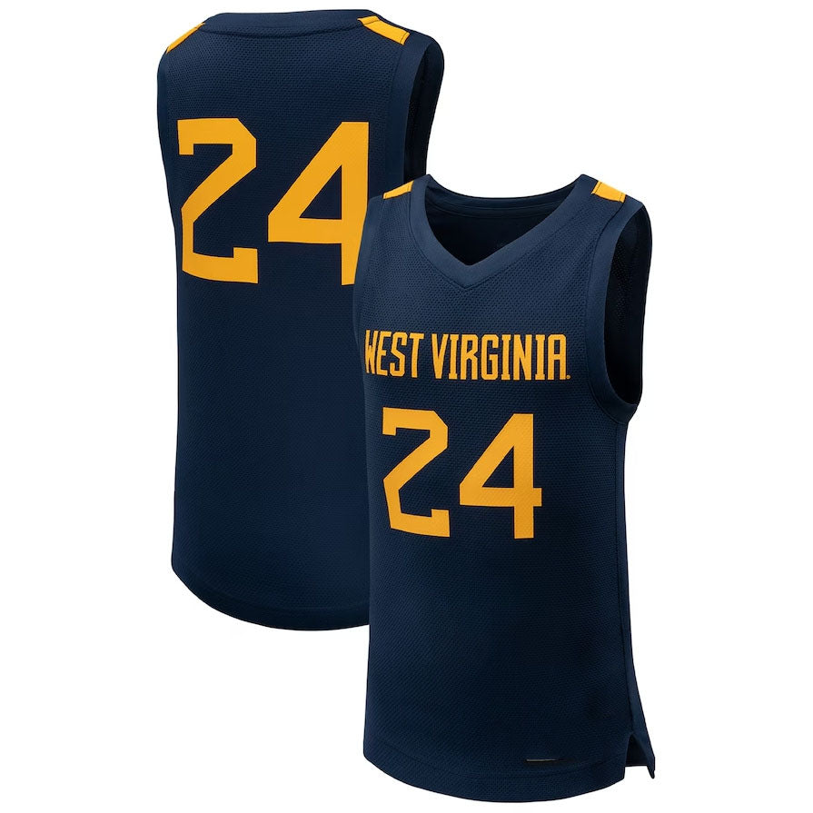 #24 W.Virginia Mountaineers Team Replica Basketball Jersey - Navy American College Jerseys