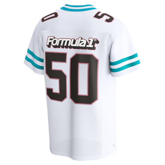 #50 Miami Grand Prix Football Jersey - White Stitched American College Jerseys