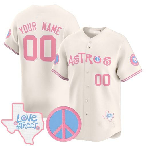 Custom Houston Astros Love Street & Peace Sign Patch Bubblegum Pink Vapor Premier Limited – All Stitched Baseball Jersey