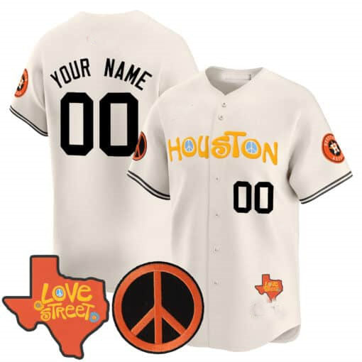 Custom Houston Astros Love Street & Peace Sign Patch Vapor Premier Limited V2 – All Stitched Baseball Jersey