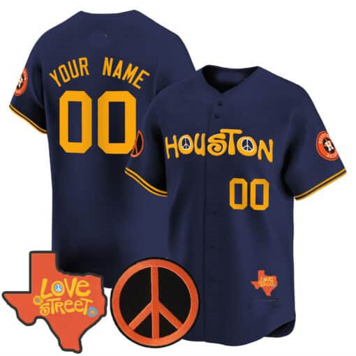 Custom Houston Astros Love Street & Peace Sign Patch Vapor Premier Limited V2 – All Stitched Baseball Jersey