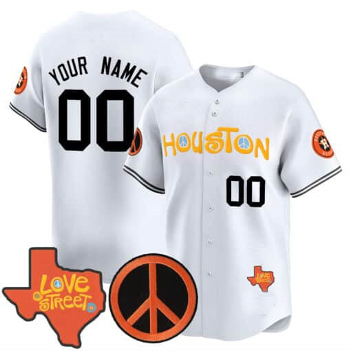 Custom Houston Astros Love Street & Peace Sign Patch Vapor Premier Limited V2 – All Stitched Baseball Jersey