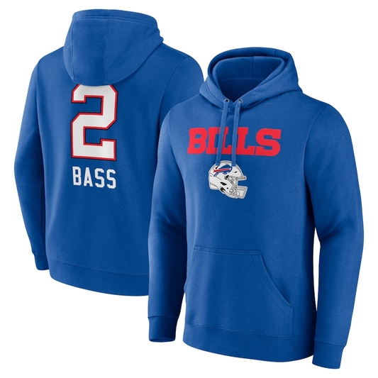 B.Bills #2 Tyler Bass Royal Team Wordmark Player Name & Number Pullover Hoodie Jerseys