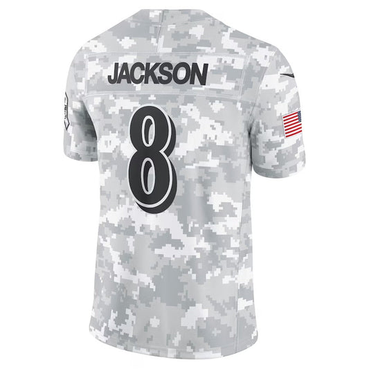 B.Ravens #8 Lamar Jackson Arctic Camo 2024 Salute to Service Limited  Stitched American Football Jerseys