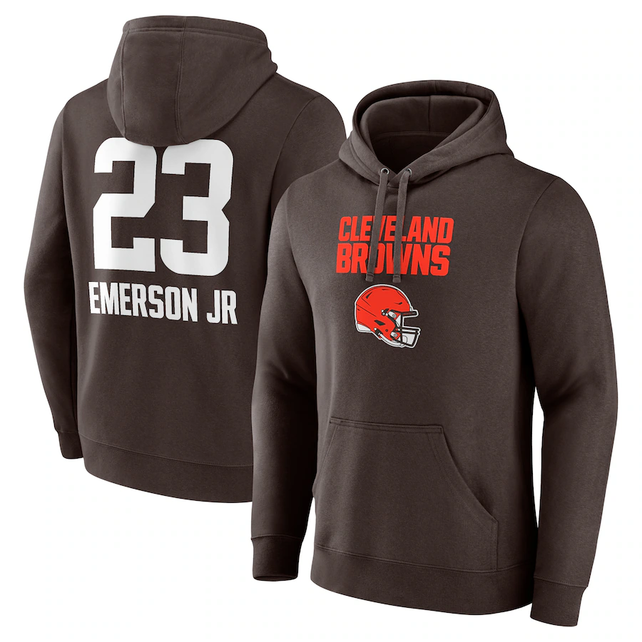 C.Browns #23 Martin Emerson Jr. Brown Team Wordmark Player Name & Number Pullover Hoodie Jerseys