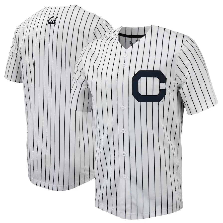 C.Bears Pinstripe Replica Full-Button Baseball Jersey - White Navy American College Jerseys