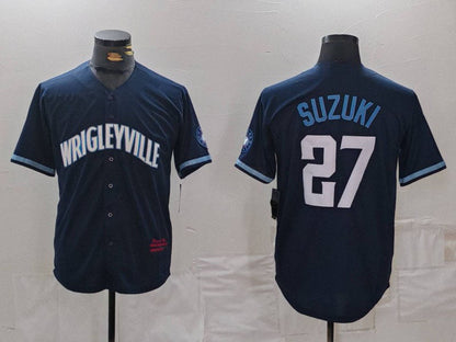 Chicago Cubs #27 Seiya Suzuki Navy City Connect Cool Base Stitched Baseball Jersey