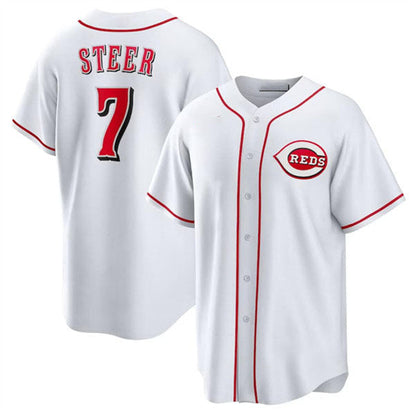 Cincinnati Reds #7 Spencer Steer White Cool Base Stitched Baseball Jersey