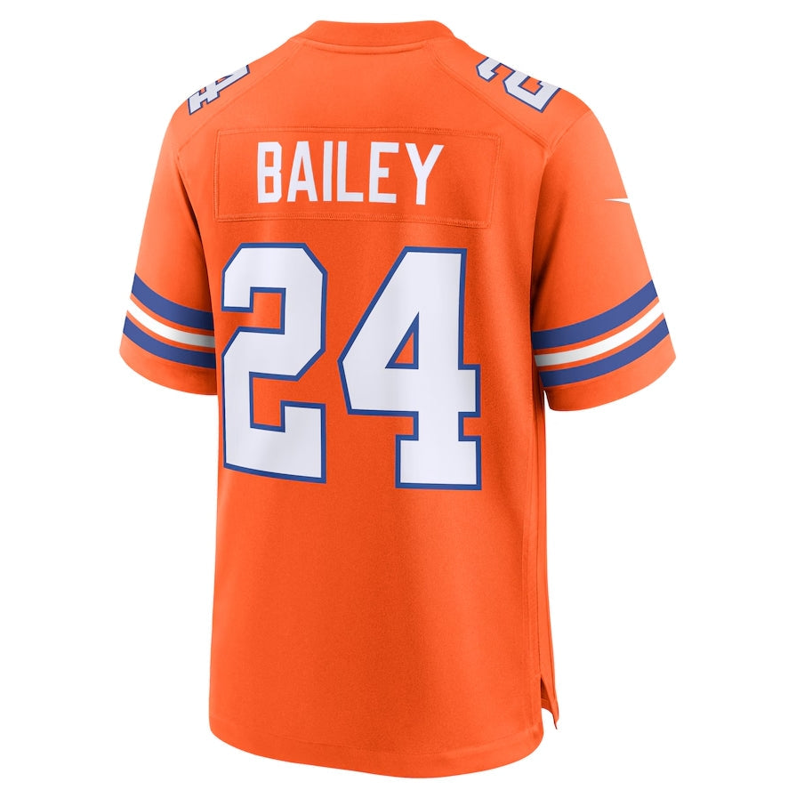 D.Broncos #24 Champ Bailey Orange Mile High Collection 1977 Throwback Retired Player Game Football Jerseys