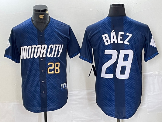 Detroit Tigers #28 Javier Baez Number 2024 Navy City Connect Cool Base Limited Stitched Baseball Jerseys