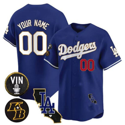 Custom Los Angeles Dodgers Vin Patch & Kobe Bryant Gold Trim Vapor Premier Limited V2 – All Stitched Baseball Jersey