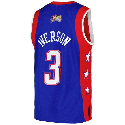 E.Conference #3 Allen Iverson Mitchell & Ness Hardwood Classics 2004 All-Star Game Swingman Throwback Jersey - Royal American Basketball Jersey