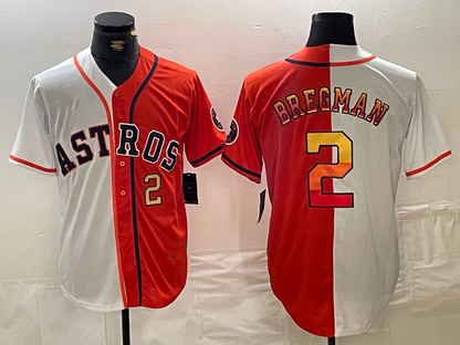 Houston Astros #2 Alex Bregman White Orange Split Stitched Baseball Jerseys