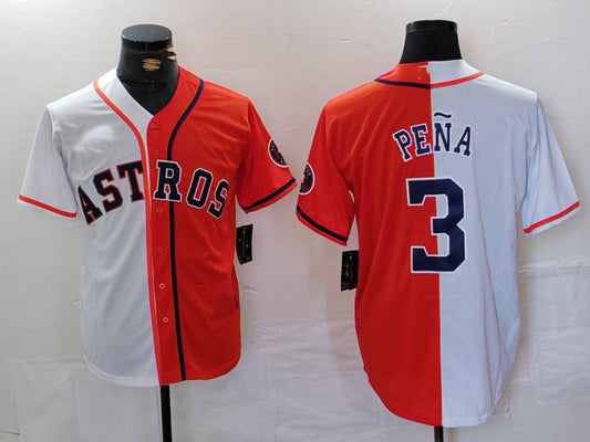 Houston Astros #3 Jeremy Pena White Orange Split Stitched Baseball Jersey