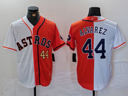 Houston Astros #44 Yordan Alvarez Number White Orange Split Stitched Baseball Jersey