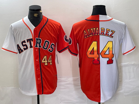 Houston Astros #44 Yordan Alvarez Number White Orange Split Stitched Baseball Jersey