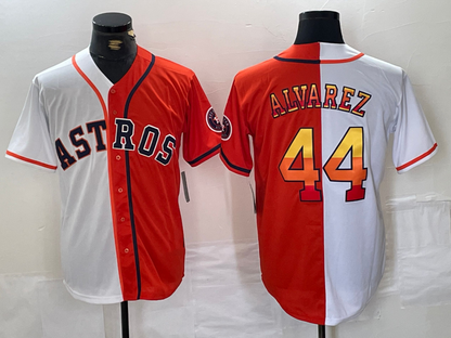 Houston Astros #44 Yordan Alvarez White Orange Split Stitched Baseball Jersey