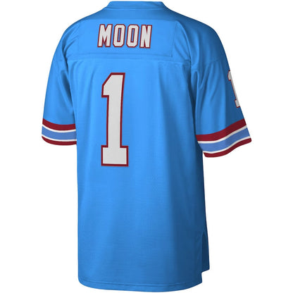 H.Oilers #1 Warren Moon Mitchell & Ness Legacy Replica Jersey - Light Blue Stitched American Football Jerseys