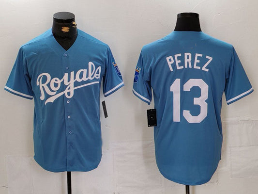 Kansas City Royals #13 Salvador Perez Light Blue Cool Base Stitched Baseball Jerseys