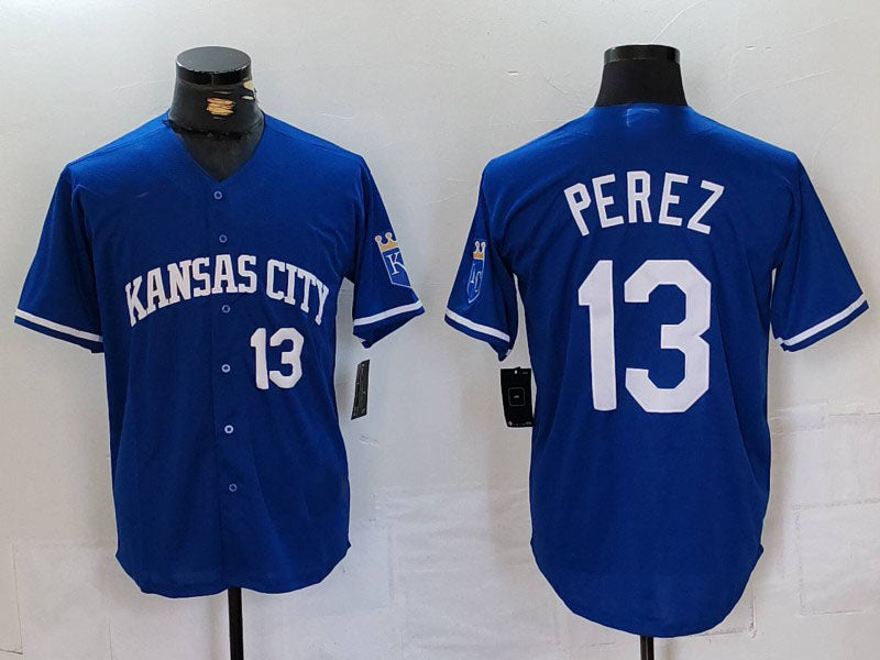 Kansas City Royals #13 Salvador Perez Number Royal Cool Base Stitched Baseball Jerseys