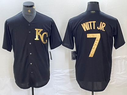 Kansas City Royals #7 Bobby Witt Jr Black Gold Cool Base Stitched Baseball Jerseys