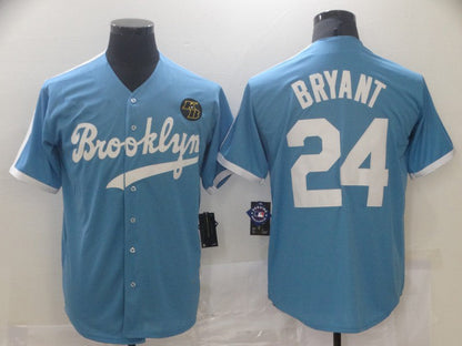 Los Angeles Dodgers #24 Kobe Bryant Light Blue Throwback With KB Patch Cool Base Stitched Baseball Jersey