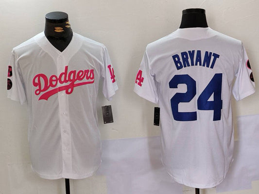 Los Angeles Dodgers #24 Kobe Bryant White Pink Vin & Kobe Patch Stitched Baseball Jersey