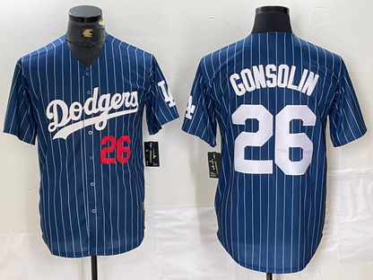 Los Angeles Dodgers #26 Tony Gonsolin Navy Blue Pinstripe Stitched Cool Base Baseball Jersey