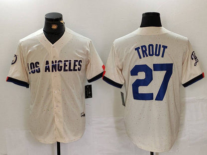 Los Angeles Dodgers #27 Mike Trout Cream 2024 City Connect Limited Stitched Baseball Jersey