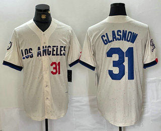 Los Angeles Dodgers #31 Tyler Glasnow Number Cream Blue 2024 City Connect Limited Stitched Baseball Jersey