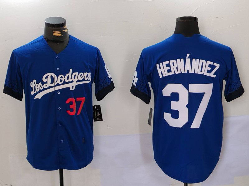 Los Angeles Dodgers #37 Teoscar Hernández Blue Cool Base Stitched Baseball Jersey