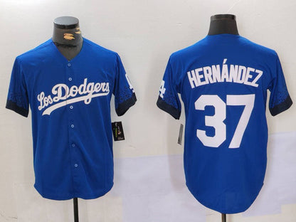 Los Angeles Dodgers #37 Teoscar Hernández Blue Cool Base Stitched Baseball Jersey