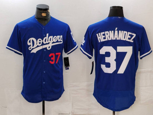 Los Angeles Dodgers #37 Teoscar Hernandez Number Blue Flex Base Stitched Baseball Jerseys