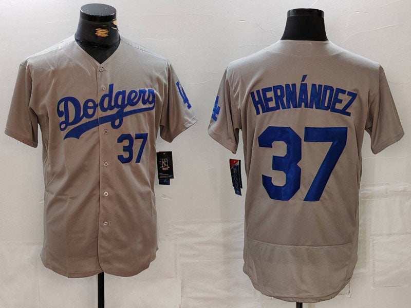 Los Angeles Dodgers #37 Teoscar Hernandez Number Grey Flex Base Stitched Baseball Jerseys