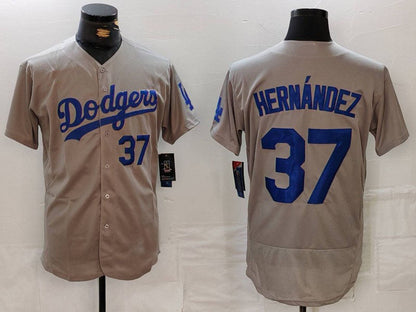 Los Angeles Dodgers #37 Teoscar Hernandez Number Grey Flex Base Stitched Baseball Jerseys