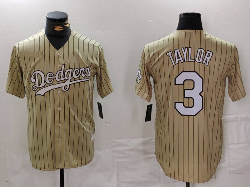 Los Angeles Dodgers #3 Chris Taylor Cream Pinstripe Stitched Cool Base Baseball Jersey