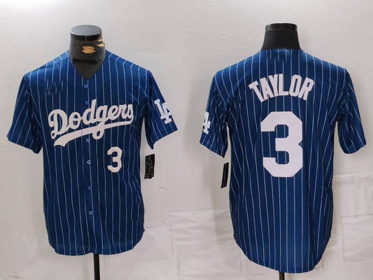 Los Angeles Dodgers #3 Chris Taylor Navy Pinstripe Stitched Cool Base Baseball Jersey