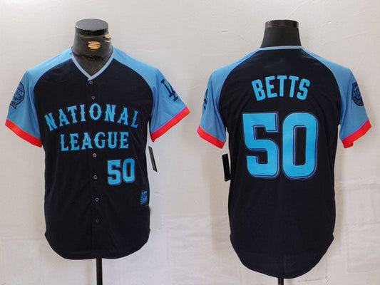 Los Angeles Dodgers #50 Mookie Betts Number Navy 2024 All Star Limited Stitched Baseball Jerseys